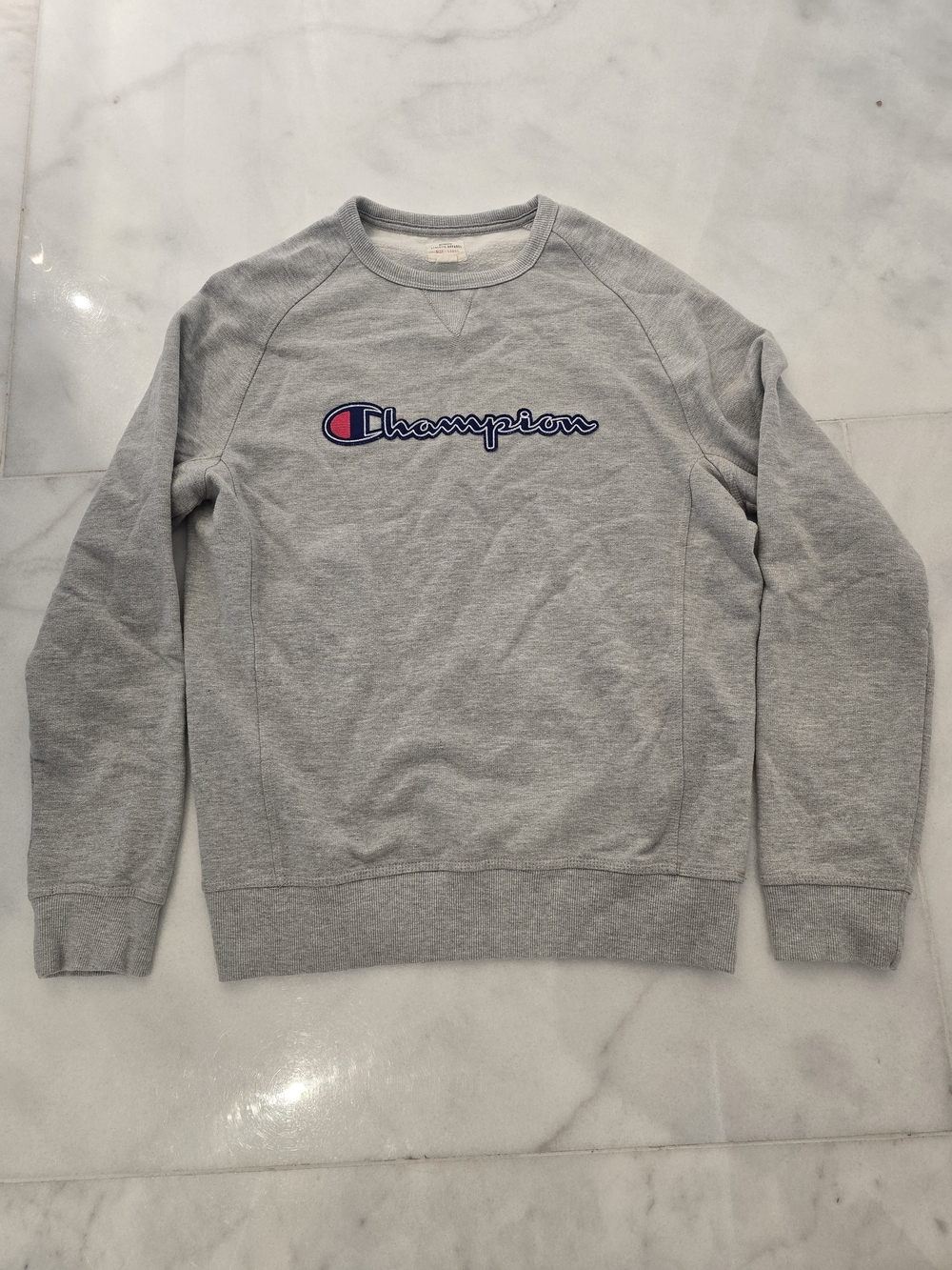 Champion Light Gray Crewneck Sweatshirt with Script Logo